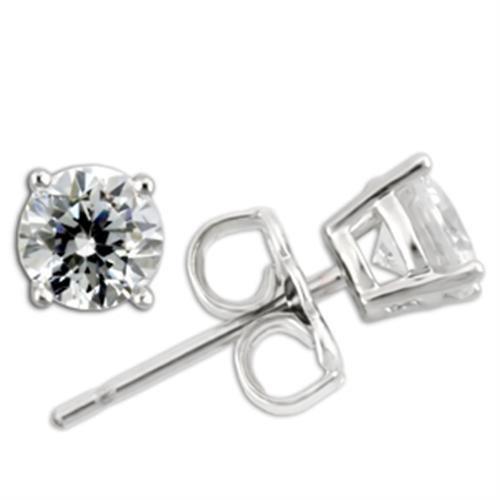 JCE171 Rhodium 925 Sterling Silver Earrings with AAA Grade CZ  in Clear