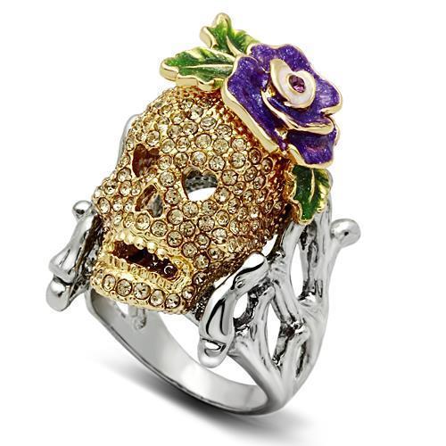 JCE002 Gold+Ruthenium White Metal Ring with Top Grade Crystal  in Citrine Yellow