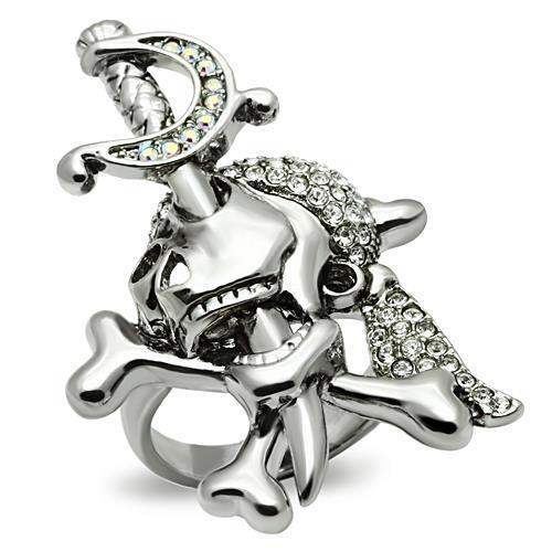 JCE003 Ruthenium White Metal Ring with Top Grade Crystal  in Clear