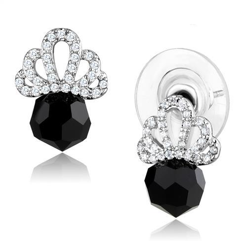 JCE1303 Rhodium Brass Earrings with AAA Grade CZ  in Clear