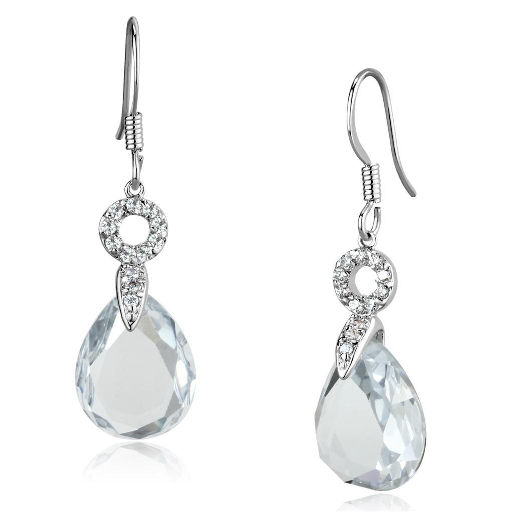 JCE634 Rhodium Brass Earrings with AAA Grade CZ  in Clear