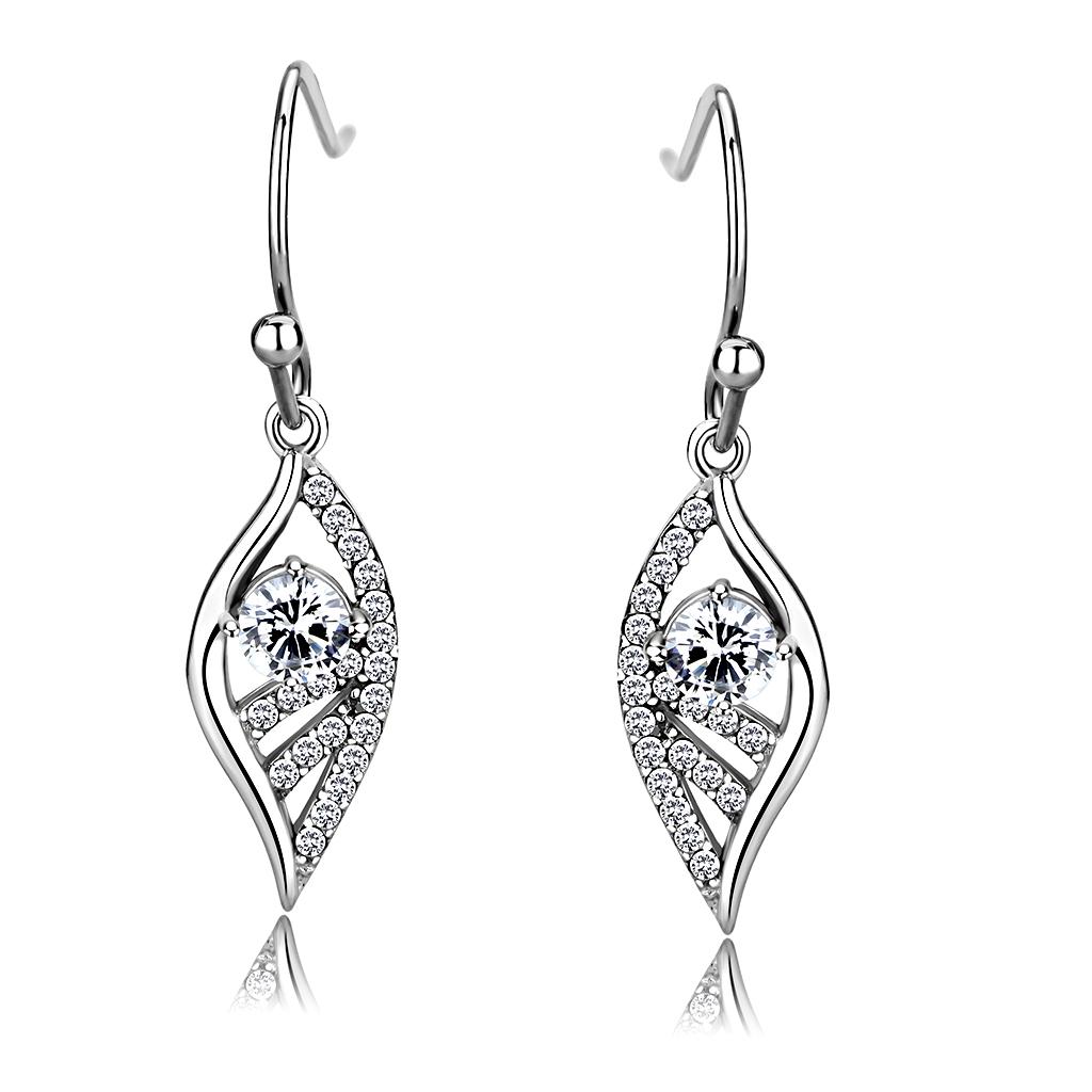JCE178 High polished (no plating) Stainless Steel Earrings with AAA Grade CZ  in Clear