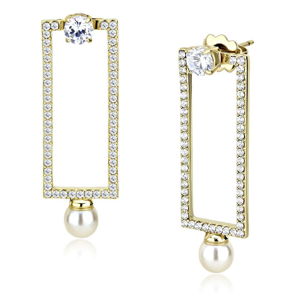 JCE222 IP Gold(Ion Plating) Stainless Steel Earrings with Synthetic Pearl in White