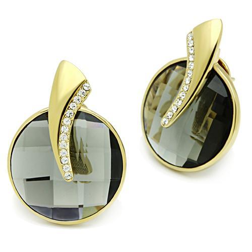 JCE343 IP Gold(Ion Plating) Brass Earrings with Synthetic Synthetic Glass in Black Diamond