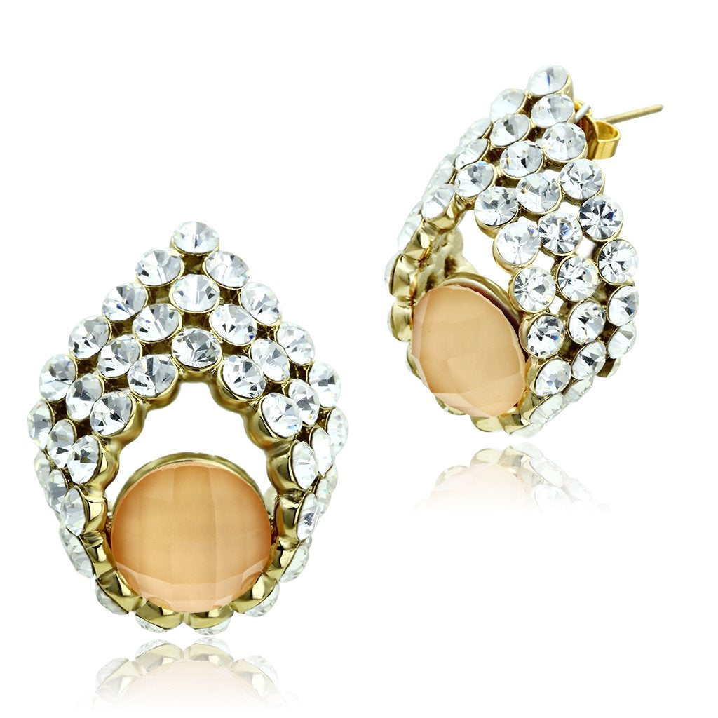 JCE355 IP Gold(Ion Plating) Brass Earrings with Synthetic Synthetic Stone in Orange