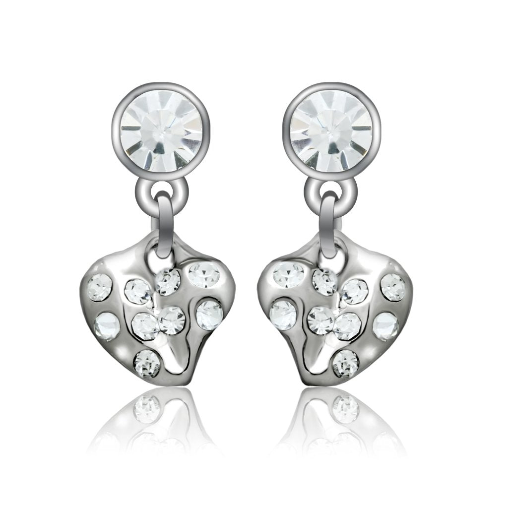 JCE1982 Rhodium White Metal Earrings with Top Grade Crystal  in Clear
