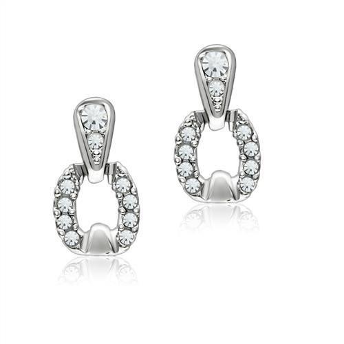 JCE1999 Rhodium White Metal Earrings with Top Grade Crystal  in Clear