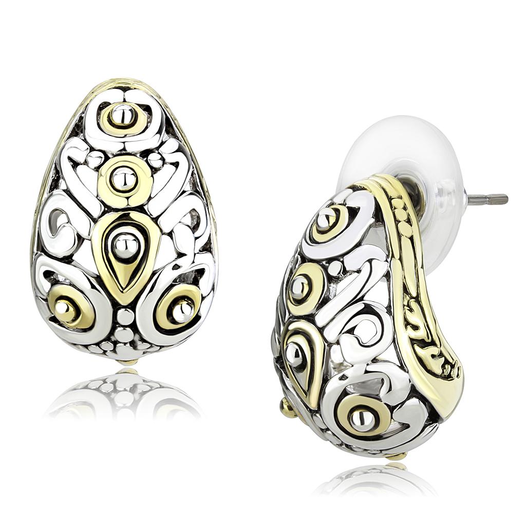 JCE256 Gold+Rhodium Brass Earrings with No Stone