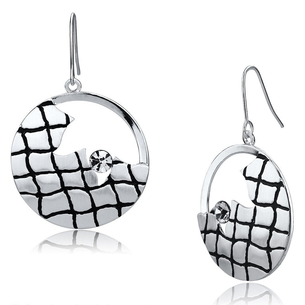 JCE2687 Matte Rhodium & Rhodium Iron Earrings with Top Grade Crystal  in Clear