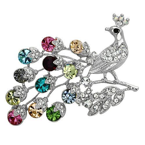JCE2769 Imitation Rhodium White Metal Brooches with Top Grade Crystal  in Multi Color