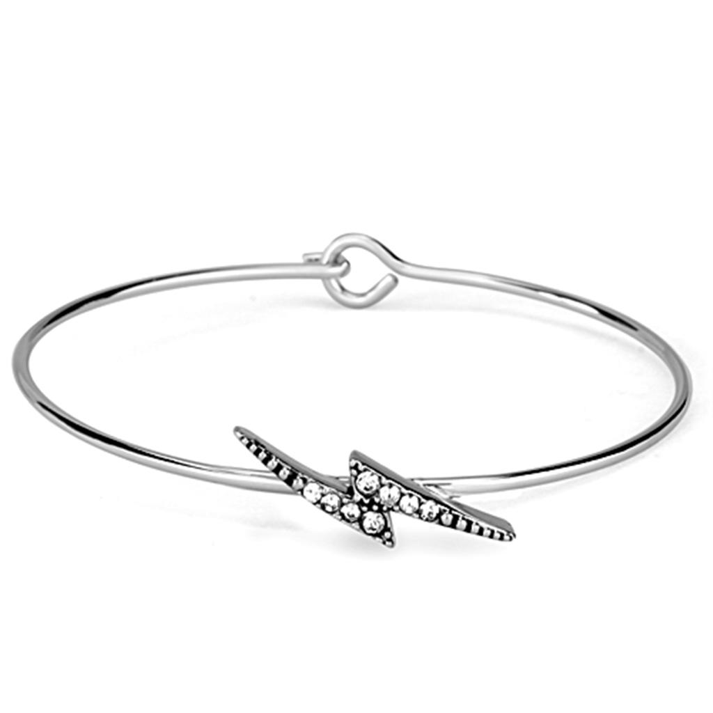 JCE3442 Rhodium Brass Bangle with Top Grade Crystal  in Clear