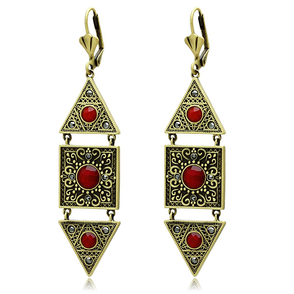 JCE3851 Antique Copper Brass Earrings with Synthetic Synthetic Glass in Siam