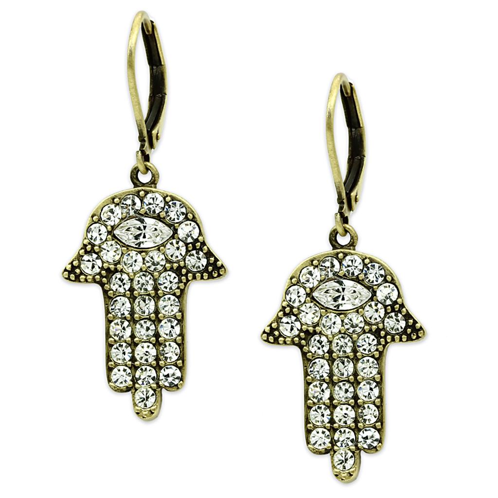 JCE3853 Antique Copper Brass Earrings with Top Grade Crystal  in Clear