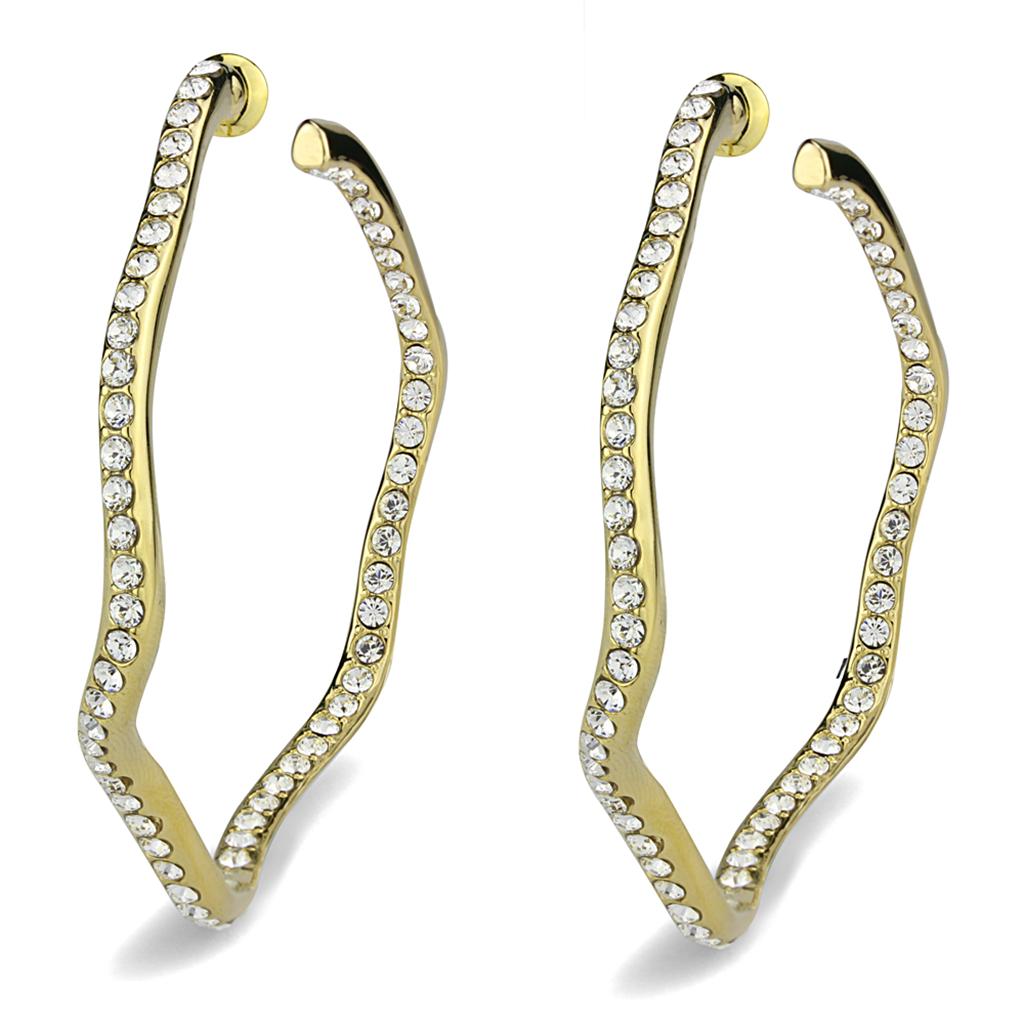 JCE3857 IP Gold(Ion Plating) Brass Earrings with Top Grade Crystal  in Clear