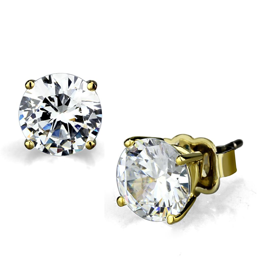 JCE3949 Gold Brass Earrings with AAA Grade CZ  in Clear
