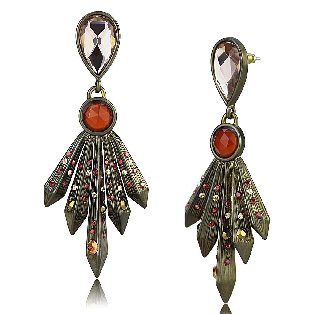 JCE4180 Antique Copper Brass Earrings with Synthetic Synthetic Glass in Champagne