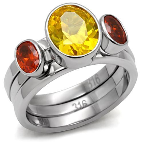 JCE095 High polished (no plating) Stainless Steel Ring with AAA Grade CZ  in Multi Color