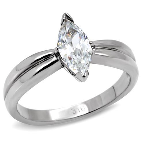JCE103 High polished (no plating) Stainless Steel Ring with AAA Grade CZ  in Clear