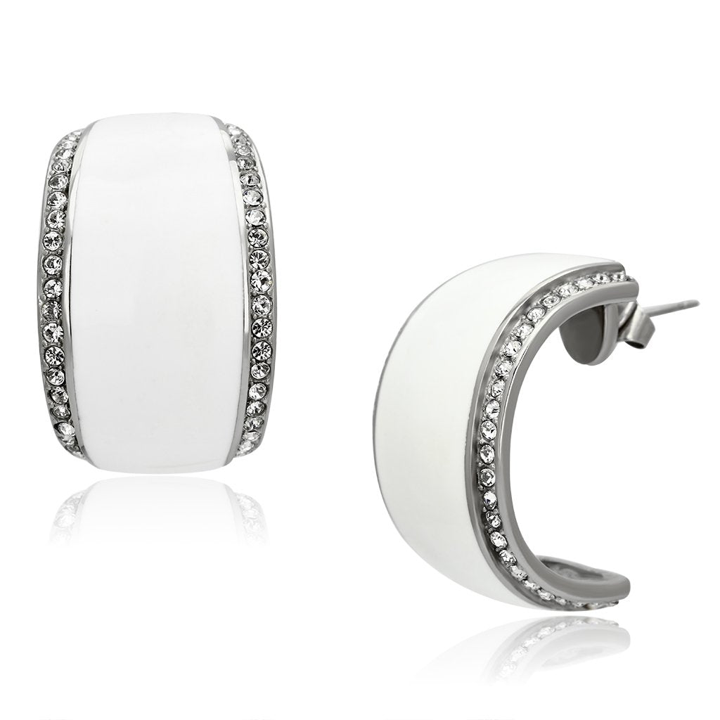 JCE1046 High polished (no plating) Stainless Steel Earrings with Top Grade Crystal  in Clear