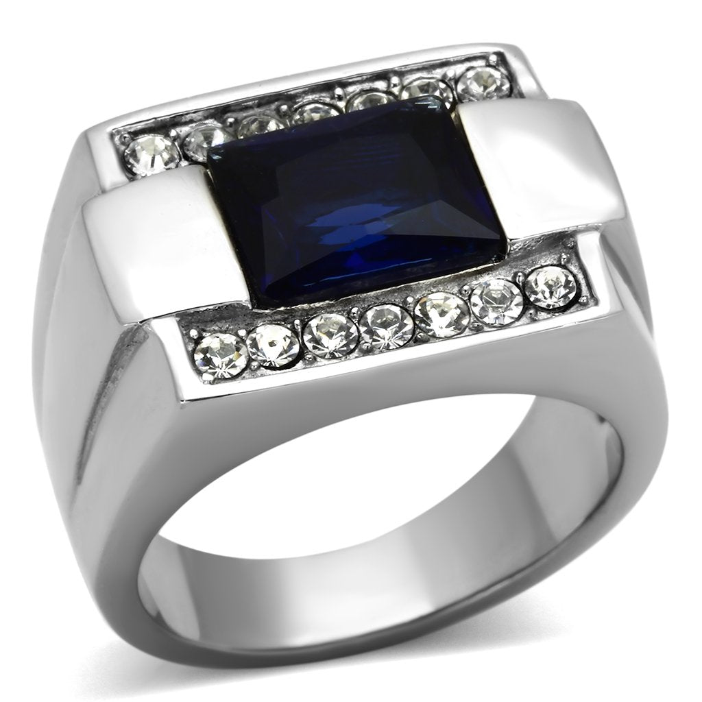 JCE1058 High polished (no plating) Stainless Steel Ring with Synthetic Synthetic Glass in Montana