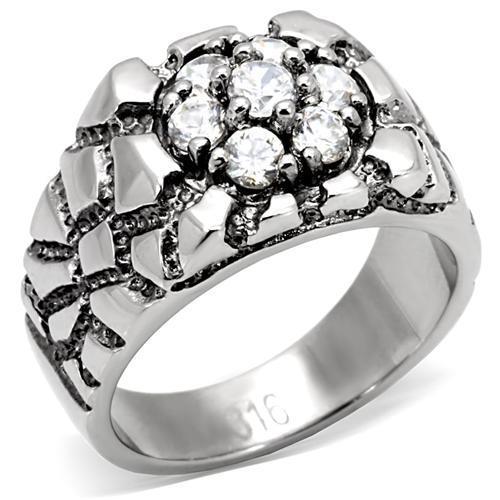 JCE121 High polished (no plating) Stainless Steel Ring with AAA Grade CZ  in Clear