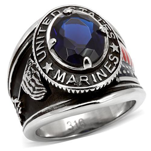 JCE130 High polished (no plating) Stainless Steel Ring with Synthetic Synthetic Glass in Montana