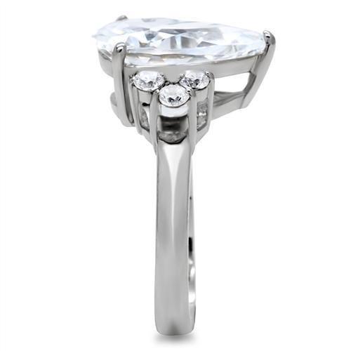 JCE186 High polished (no plating) Stainless Steel Ring with AAA Grade CZ  in Clear