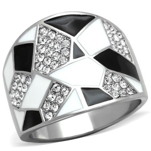 JCE2024 High polished (no plating) Stainless Steel Ring with Top Grade Crystal  in Clear