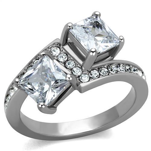 JCE2113 High polished (no plating) Stainless Steel Ring with AAA Grade CZ  in Clear