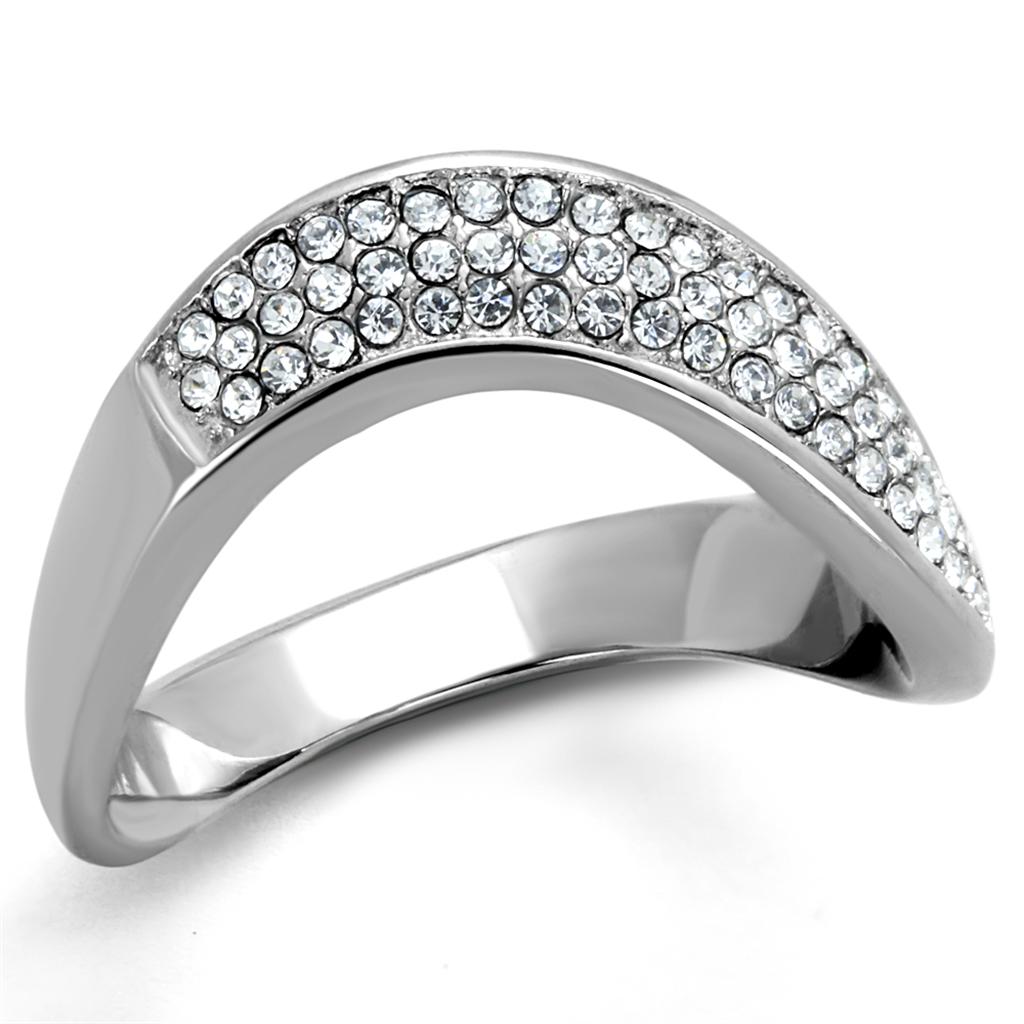 JCE2181 High polished (no plating) Stainless Steel Ring with Top Grade Crystal  in Clear