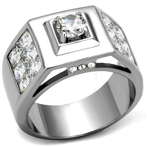 JCE2220 High polished (no plating) Stainless Steel Ring with AAA Grade CZ  in Clear
