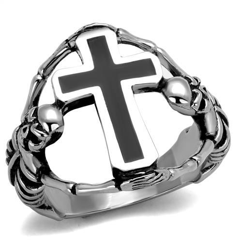 JCE2313 High polished (no plating) Stainless Steel Ring with Epoxy  in Jet