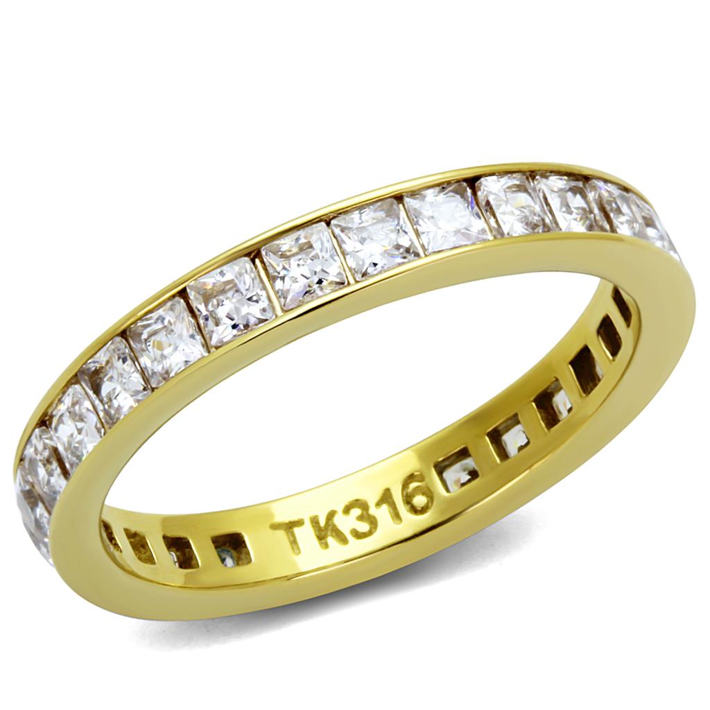 JCE2344G IP Gold(Ion Plating) Stainless Steel Ring with AAA Grade CZ  in Clear