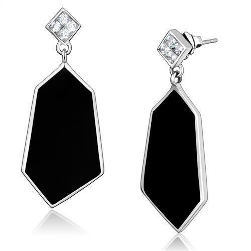 JCE2382 High polished (no plating) Stainless Steel Earrings with AAA Grade CZ  in Clear