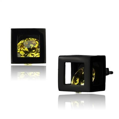 JCE2540 IP Black(Ion Plating) Stainless Steel Earrings with AAA Grade CZ  in Topaz