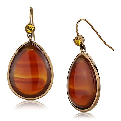 JCE2575 IP Coffee light Stainless Steel Earrings with Semi-Precious Agate in Siam