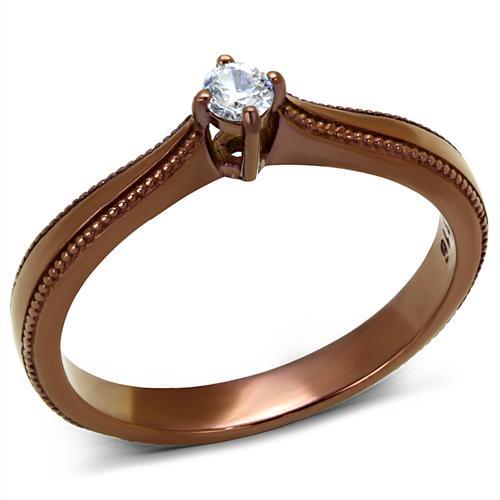 JCE2610 IP Coffee light Stainless Steel Ring with AAA Grade CZ  in Clear