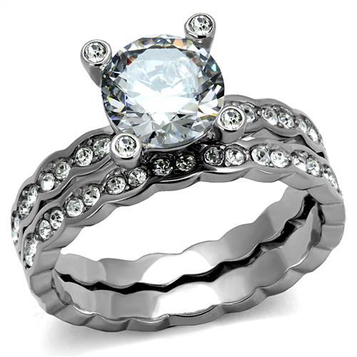 JCE2659 High polished (no plating) Stainless Steel Ring with AAA Grade CZ  in Clear
