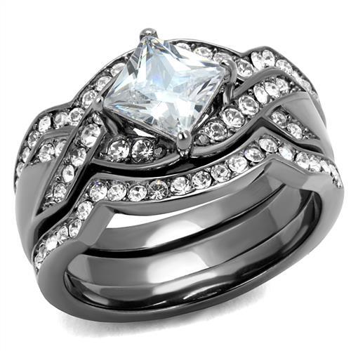 JCE2741 IP Light Black  (IP Gun) Stainless Steel Ring with AAA Grade CZ  in Clear