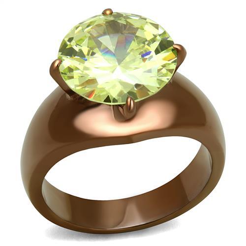 JCE2839 IP Coffee light Stainless Steel Ring with AAA Grade CZ  in Apple Green color