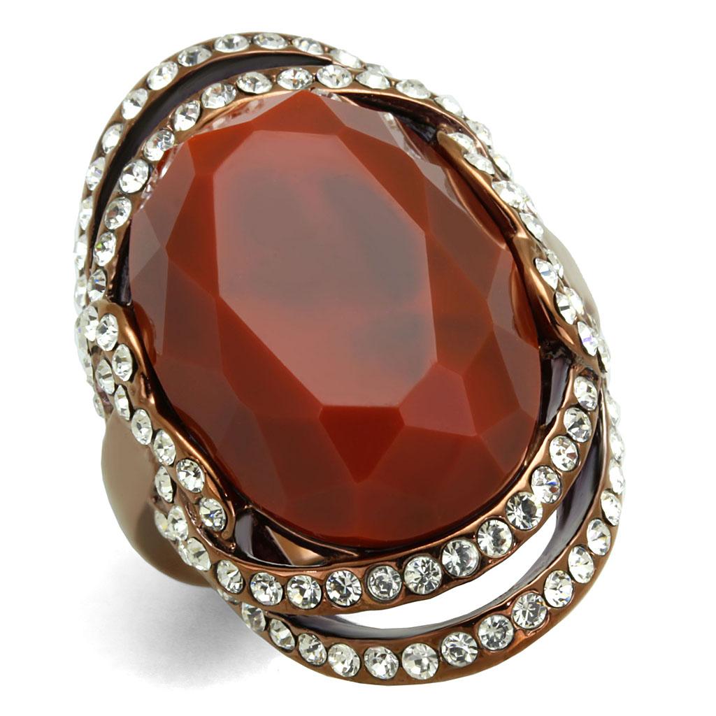 JCE2984 IP Coffee light Stainless Steel Ring with Synthetic Synthetic Stone in Orange