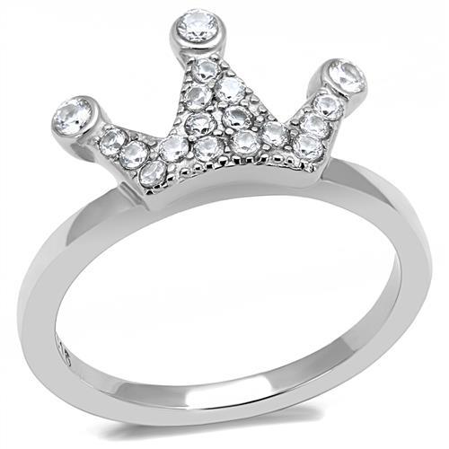 JCE3024 High polished (no plating) Stainless Steel Ring with AAA Grade CZ  in Clear