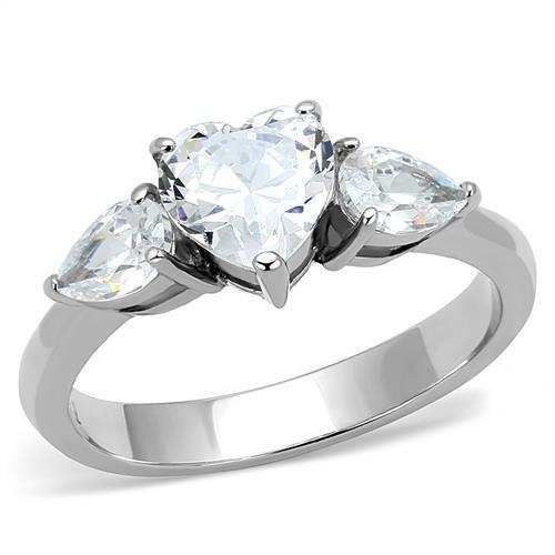 JCE3138 High polished (no plating) Stainless Steel Ring with AAA Grade CZ  in Clear