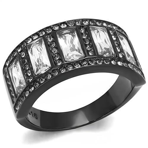 JCE3168 IP Black(Ion Plating) Stainless Steel Ring with AAA Grade CZ  in Clear