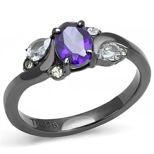 JCE3169 IP Light Black  (IP Gun) Stainless Steel Ring with AAA Grade CZ  in Tanzanite