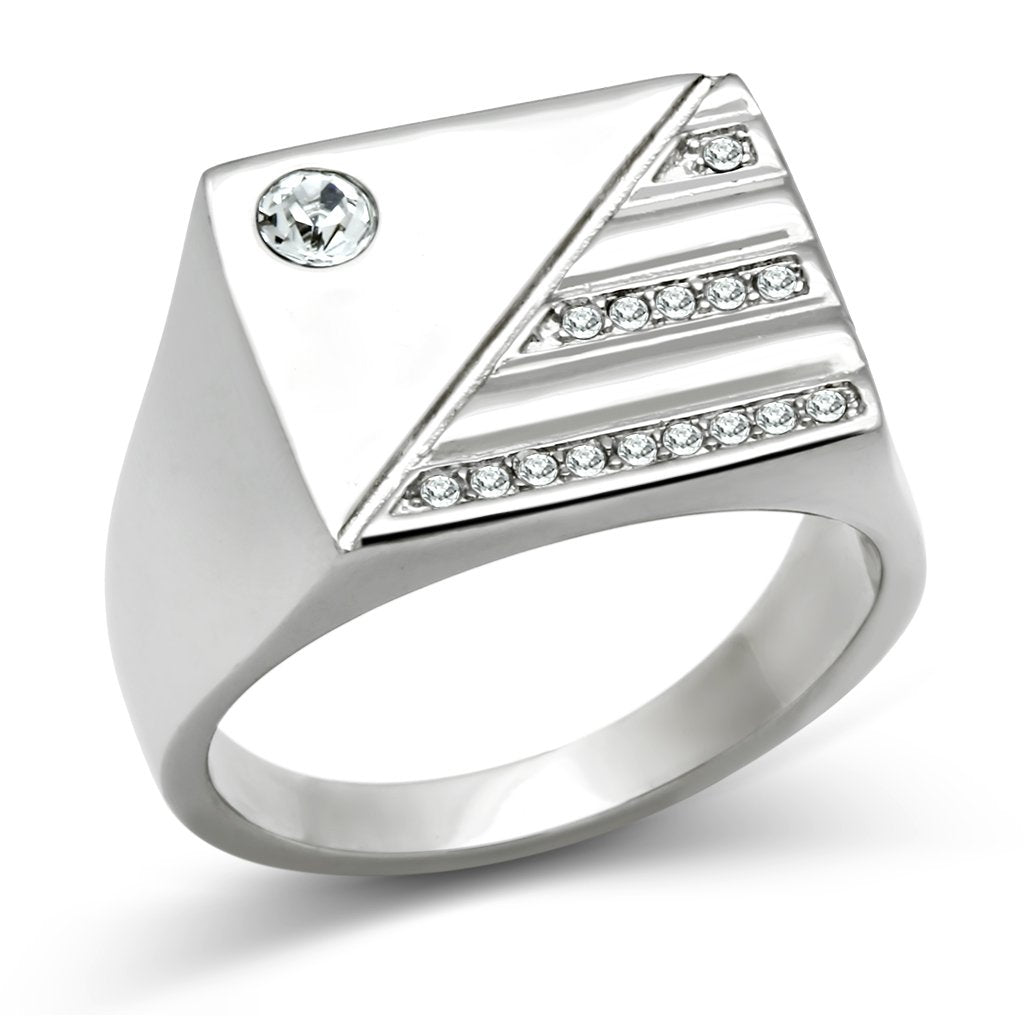 JCE319 High polished (no plating) Stainless Steel Ring with Top Grade Crystal  in Clear