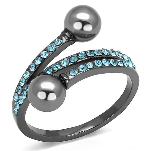 JCE3204 IP Light Black  (IP Gun) Stainless Steel Ring with Synthetic Pearl in Gray