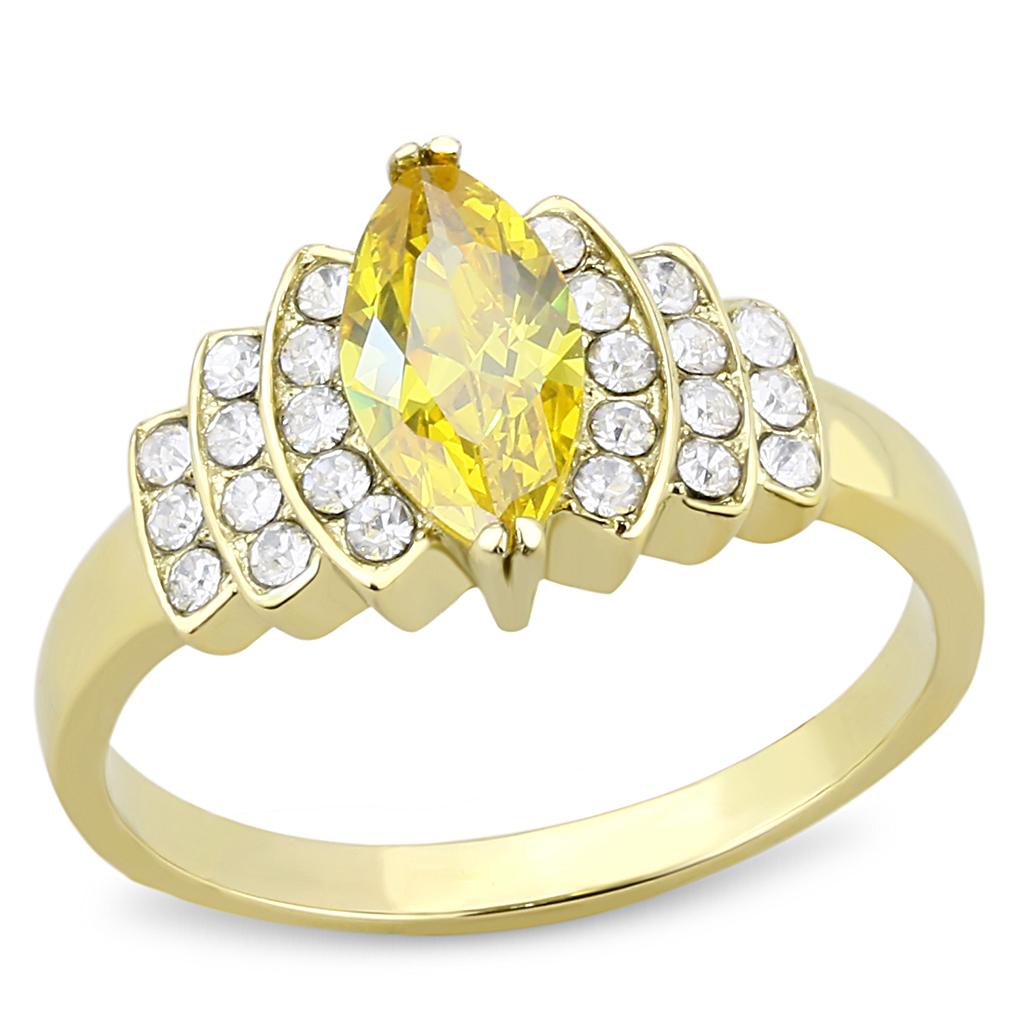 JCE3239 IP Gold(Ion Plating) Stainless Steel Ring with AAA Grade CZ  in Topaz