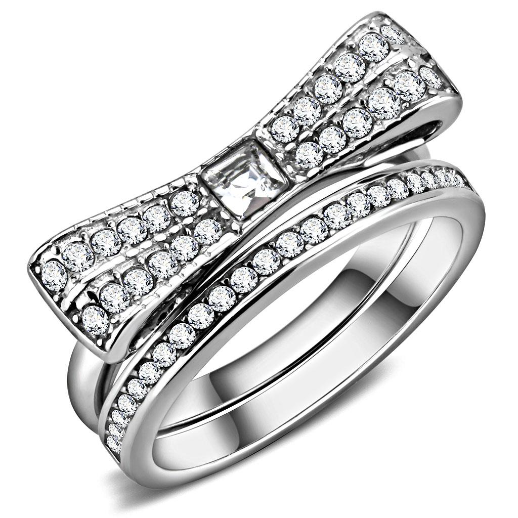 JCE3506 High polished (no plating) Stainless Steel Ring with Top Grade Crystal  in Clear