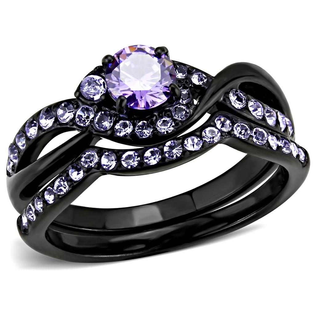 JCE3560 IP Black(Ion Plating) Stainless Steel Ring with AAA Grade CZ  in Amethyst